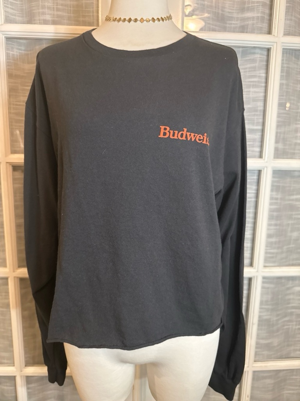 Buckle Black Long Sleeve Tee with Red Tag Detail
